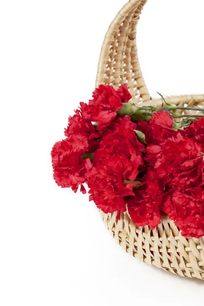 Cropped image of red flowers in basket — Stock Photo, Image