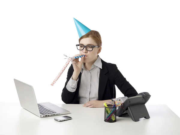 Businesswoman with party favors — Stock Photo, Image