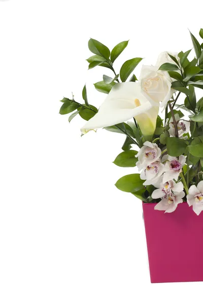 Cropped image of flower vase with various flowers — Stock Photo, Image