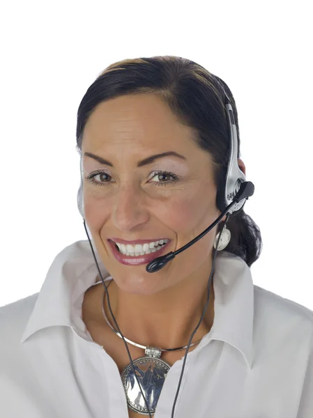 Happy female phone operator — Stock Photo, Image