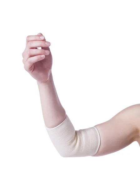 Injured elbow with bandage — Stock Photo, Image