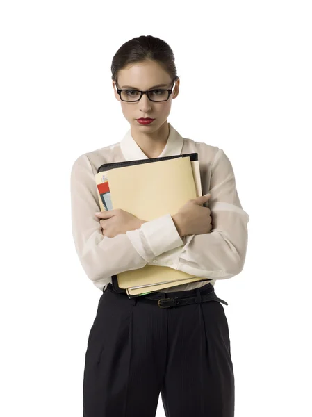 Woman hugging folders — Stock Photo, Image