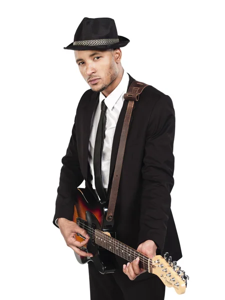 Businessman playing guitar — Stock Photo, Image