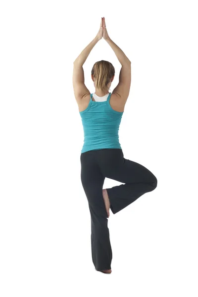 Rückseite Aufnahme Baumstellung im Yoga — Stockfoto
