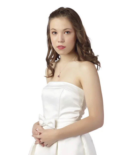 Pretty young lady in white — Stock Photo, Image