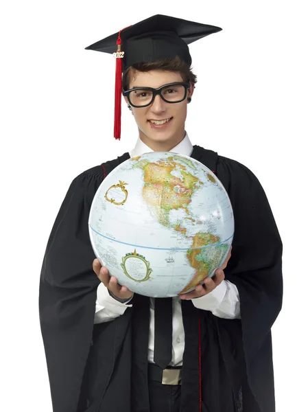 Student holding globe — Stock Photo, Image