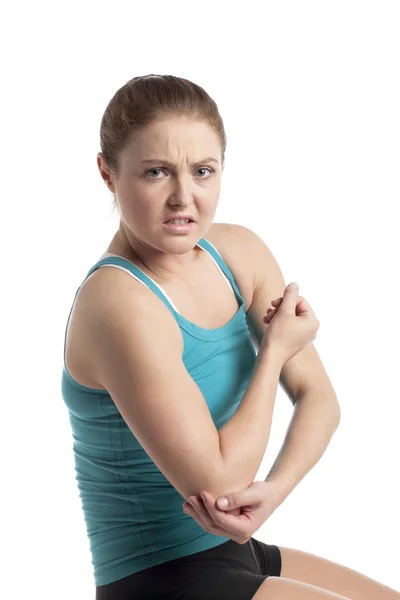 肘の痛みを持つ女性 — ストック写真