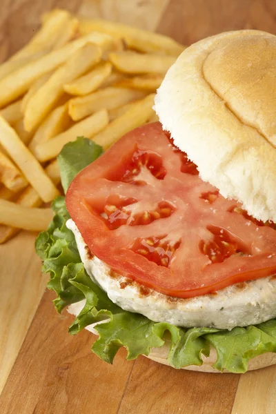 Hambúrguer delicioso e batatas fritas — Fotografia de Stock