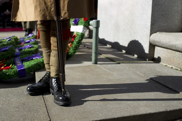 Baixa seção de guarda de honra vestindo sapatos brilhantes e arma pela guerra — Fotografia de Stock