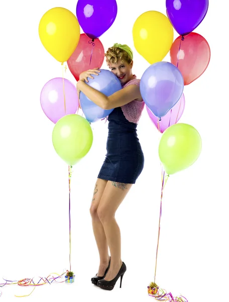 Mulher bonita com balões — Fotografia de Stock