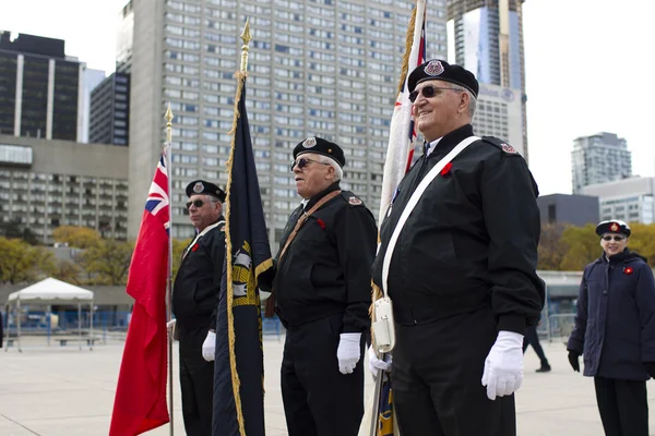 View of senior men standing in a row with flag — Stock Photo, Image