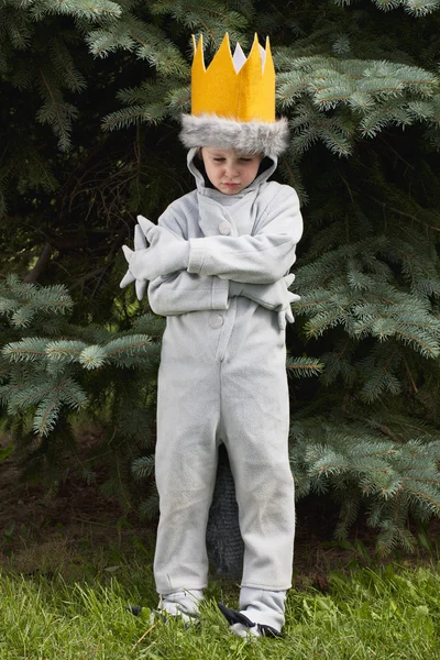 Мальчик в маскарадном костюме со скрещенными руками — стоковое фото