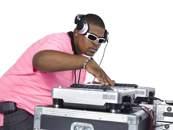 Stylish african american dj spinning records — Stock Photo, Image