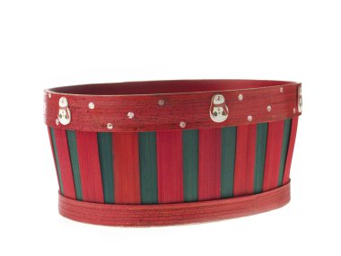 red and green stripped christmas basket clipart