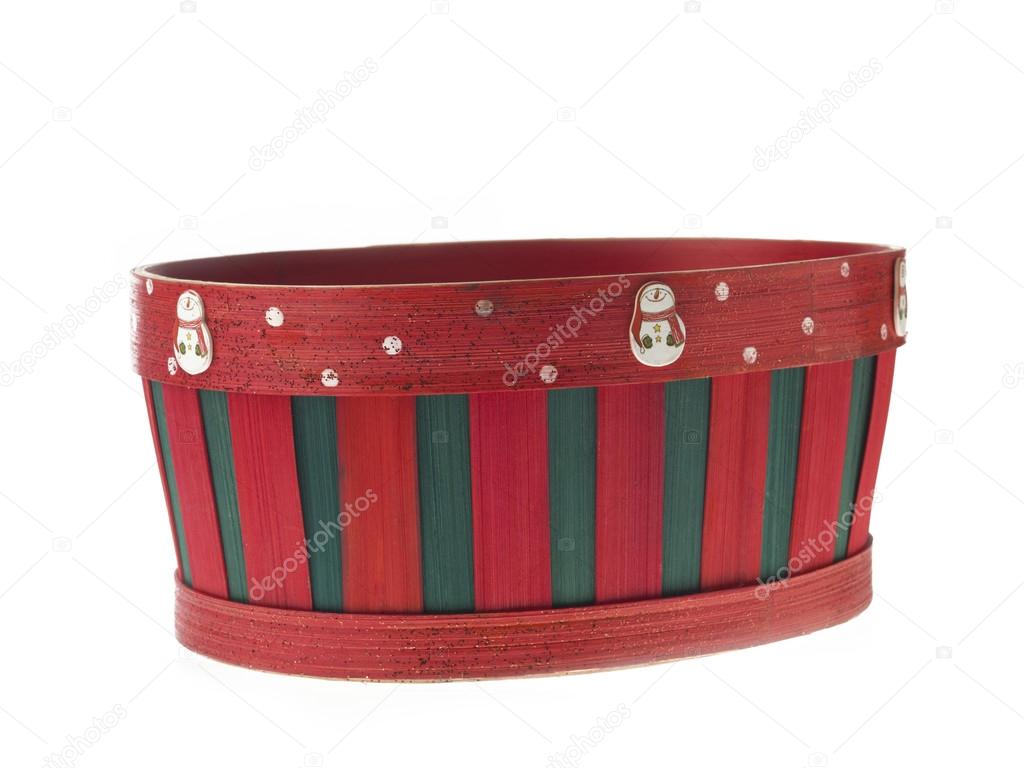 red and green stripped christmas basket