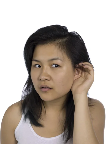 Girl making listening gesture — Stock Photo, Image