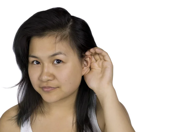 Portrait of a young woman listening — Stock Photo, Image