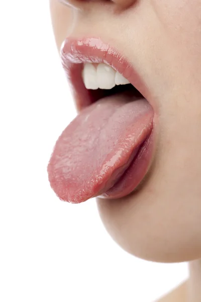 410 woman showing her tongue — Stock Photo, Image