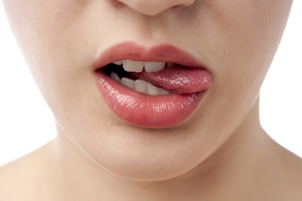 458 Frau mit ausgestreckter Zunge — Stockfoto