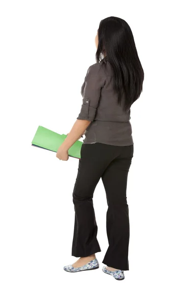 490 rear view of a female with files — Stock Photo, Image