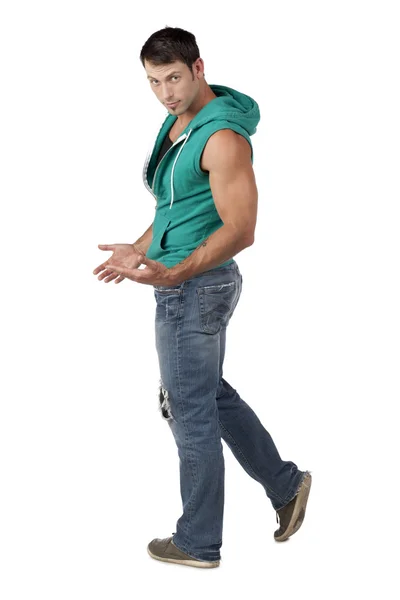 Hombre musculoso con capucha sin mangas — Foto de Stock