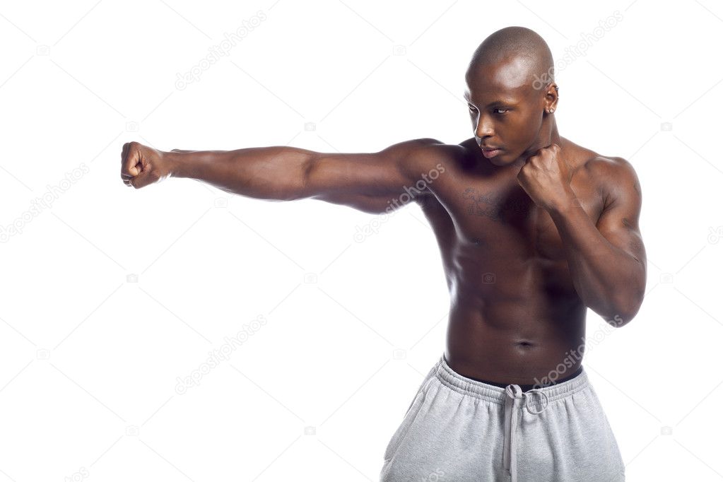 african american fighter punching