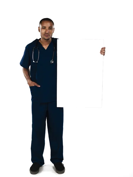 383 doktor drží prázdné vizitky — Stock fotografie