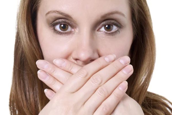 Woman covering her mouth — Stock Photo, Image