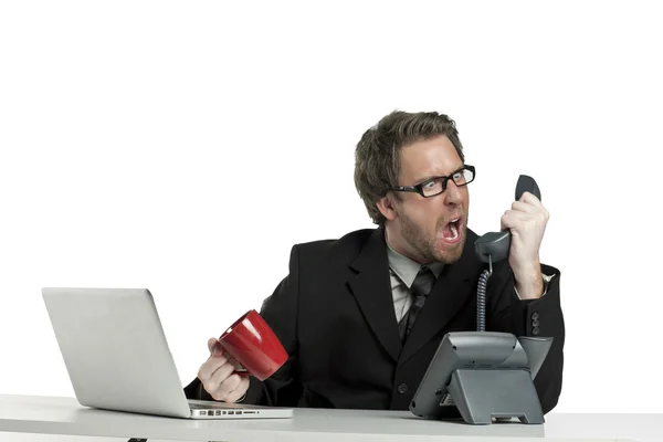 Homem de negócios gritando ao telefone — Fotografia de Stock