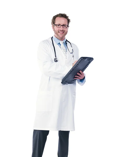390 happy young doctor holding folder Stock Photo