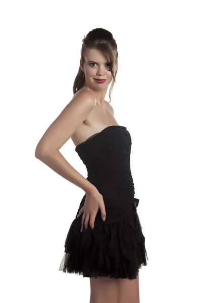 Jovem mulher em vestido preto — Fotografia de Stock
