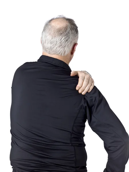 Homem velho com dor no ombro — Fotografia de Stock
