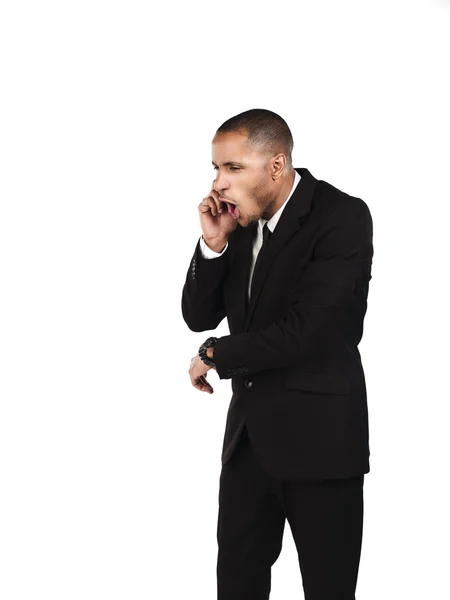 Angry businessman shouting on cellphone — Stock Photo, Image