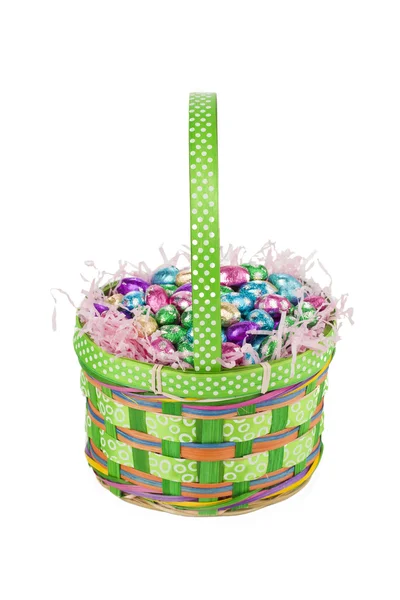 926 chocolate eggs and easter basket — Stock Photo, Image