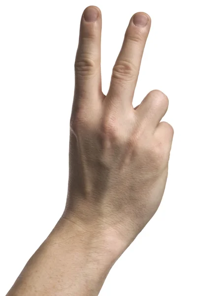 Human hand gesturing peace sign — Stock Photo, Image