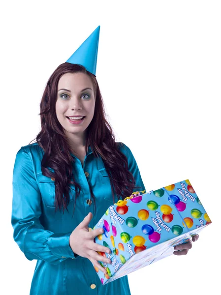 A birthday celebrant holding gift — Stock Photo, Image