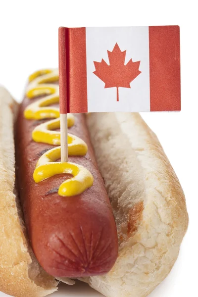 247 hotdog sandwich with canada flag — Stock Photo, Image