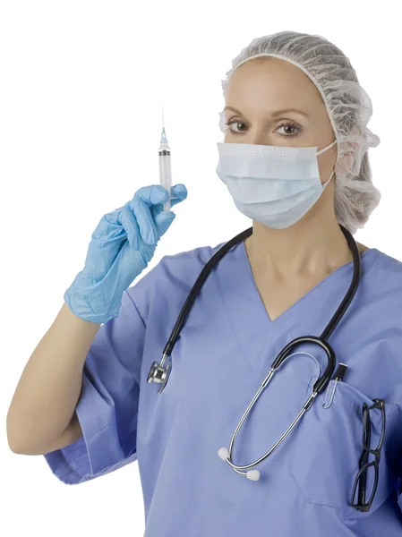 Female nurse holding syringe — Stock Photo, Image