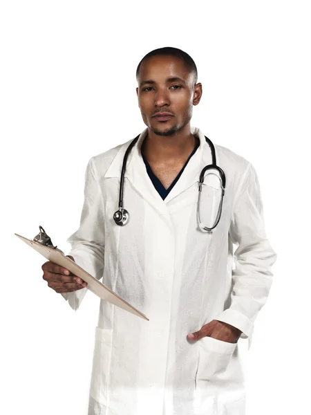 Portrait of a young doctor holding clipboard — Stock Photo, Image