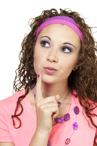 80s clothed girl thinking — Stock Photo, Image
