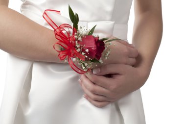 a lady with wrist corsage clipart