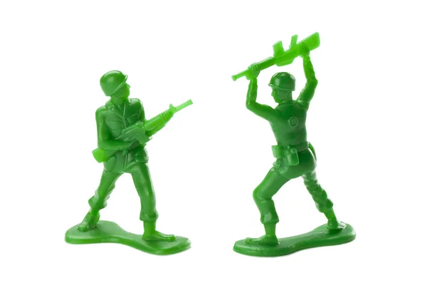 Uma batalha entre dois soldados de brinquedo — Fotografia de Stock