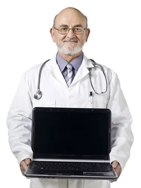 Egy orvos a sztetoszkóp és laptop — Stock Fotó