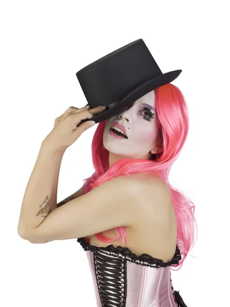 Una mujer de moda con sombrero negro — Foto de Stock