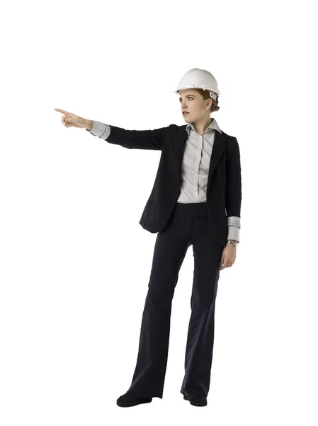 A female architect pointing to the side — Stock Photo, Image
