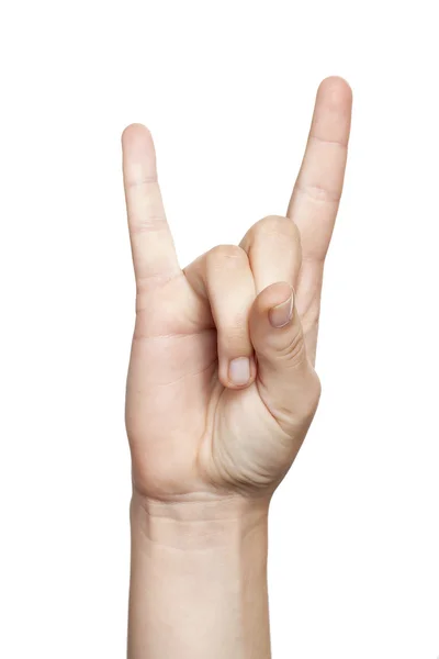 A hand raised up high with a rock and roll sign — Stock Photo, Image