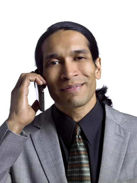 Um homem de negócios feliz com telefone — Fotografia de Stock