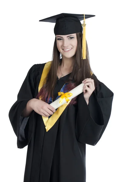 A happy student holding her diploma — Stock Photo, Image