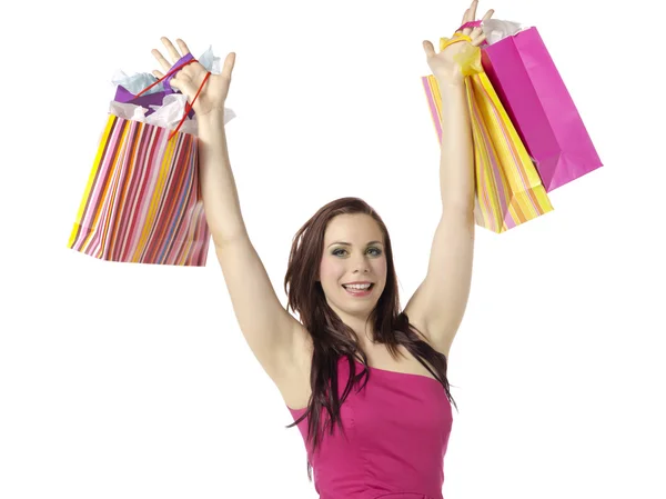 Una mujer feliz con bolsas de compras — Foto de Stock