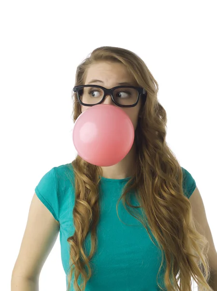 A lady blowing a gum — Stock Photo, Image